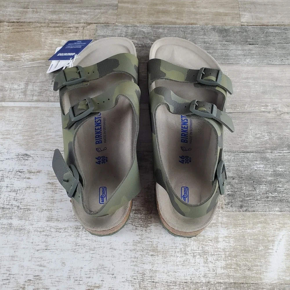 Birkenstock Milano Soft Mens Sandals Sz 13 Camouflage Green Footbed Birko-Flor